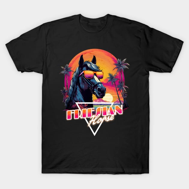 Retro Wave Friesian Horse Vibe T-Shirt by Miami Neon Designs